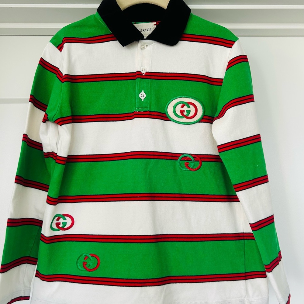 Gucci Boys Long Sleeve Stripped Embroidered Polo Shirt (8Y)